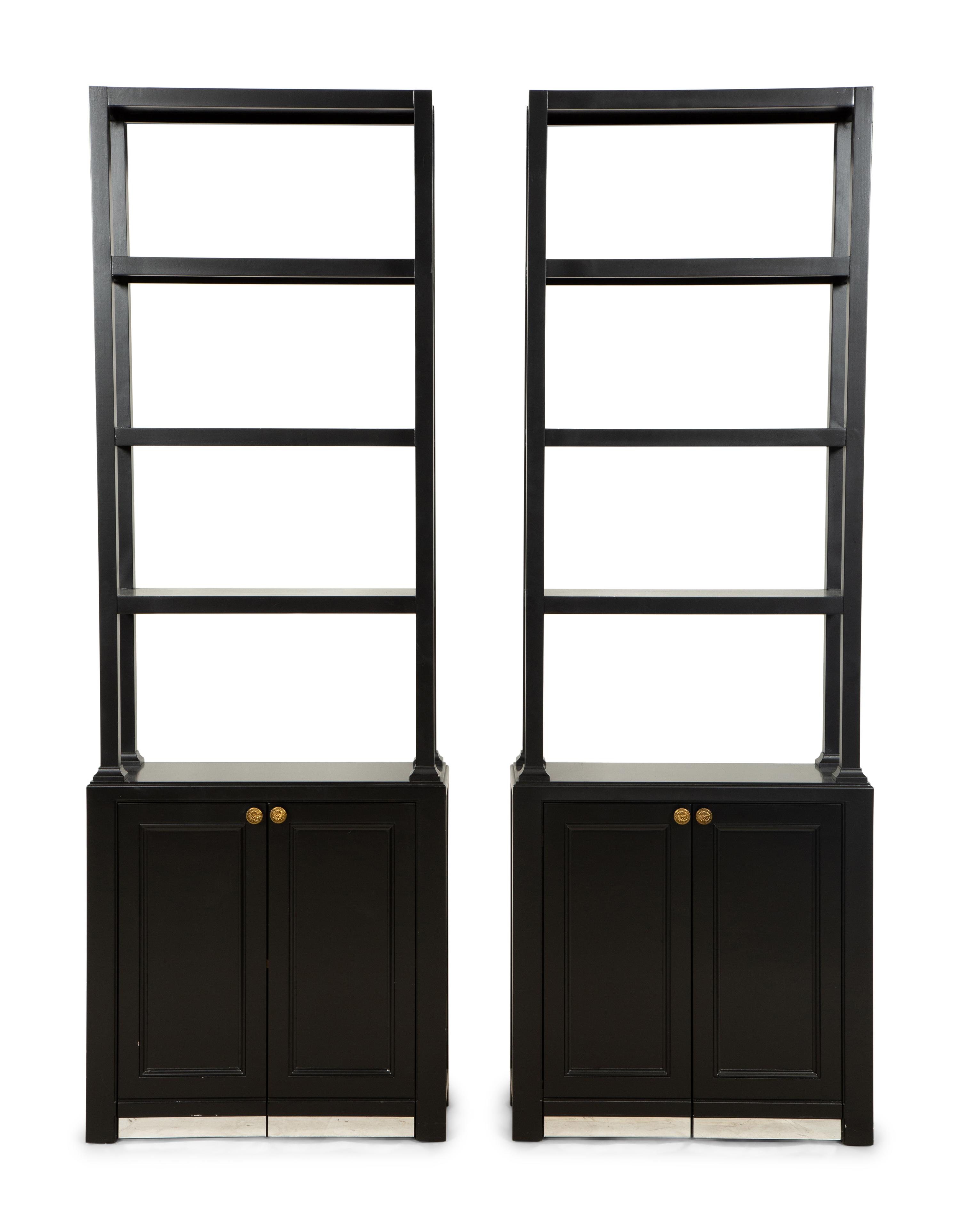 A Pair of Custom Neoclassical Style Black-Painted Bookcases