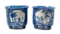 Two Pairs of Blue and White Jardinieres Height of tallest 8 inches. — 20TH CENTURY