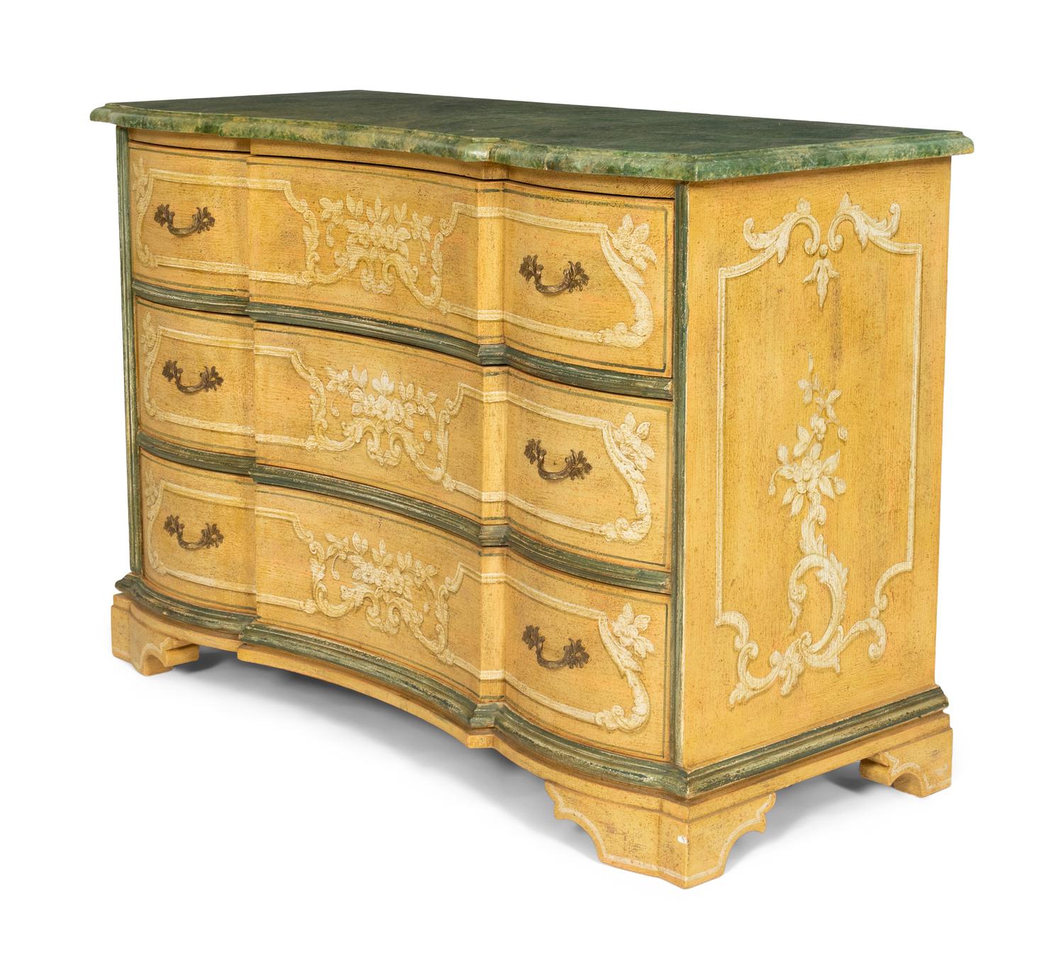 A Venetian Style Paint Decorated Serpentine Commode