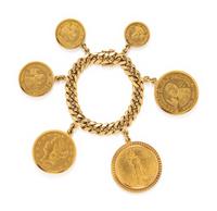 YELLOW GOLD AND COIN CHARM BRACELET