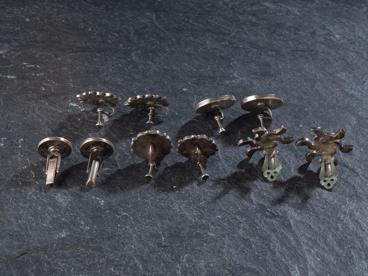 Zuni Silver and Turquoise Channel Inlay Earrings and Cuff Links