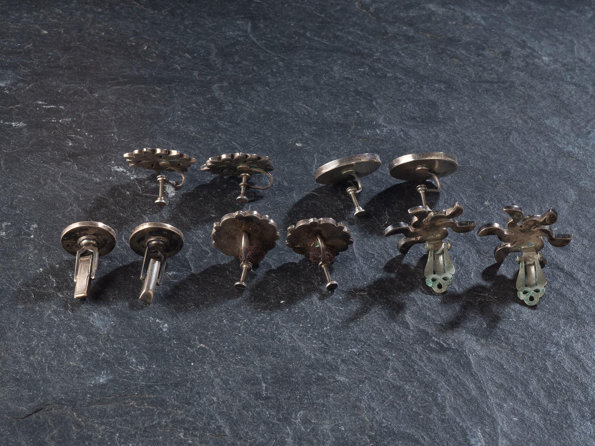 Zuni Silver and Turquoise Channel Inlay Earrings and Cuff Links