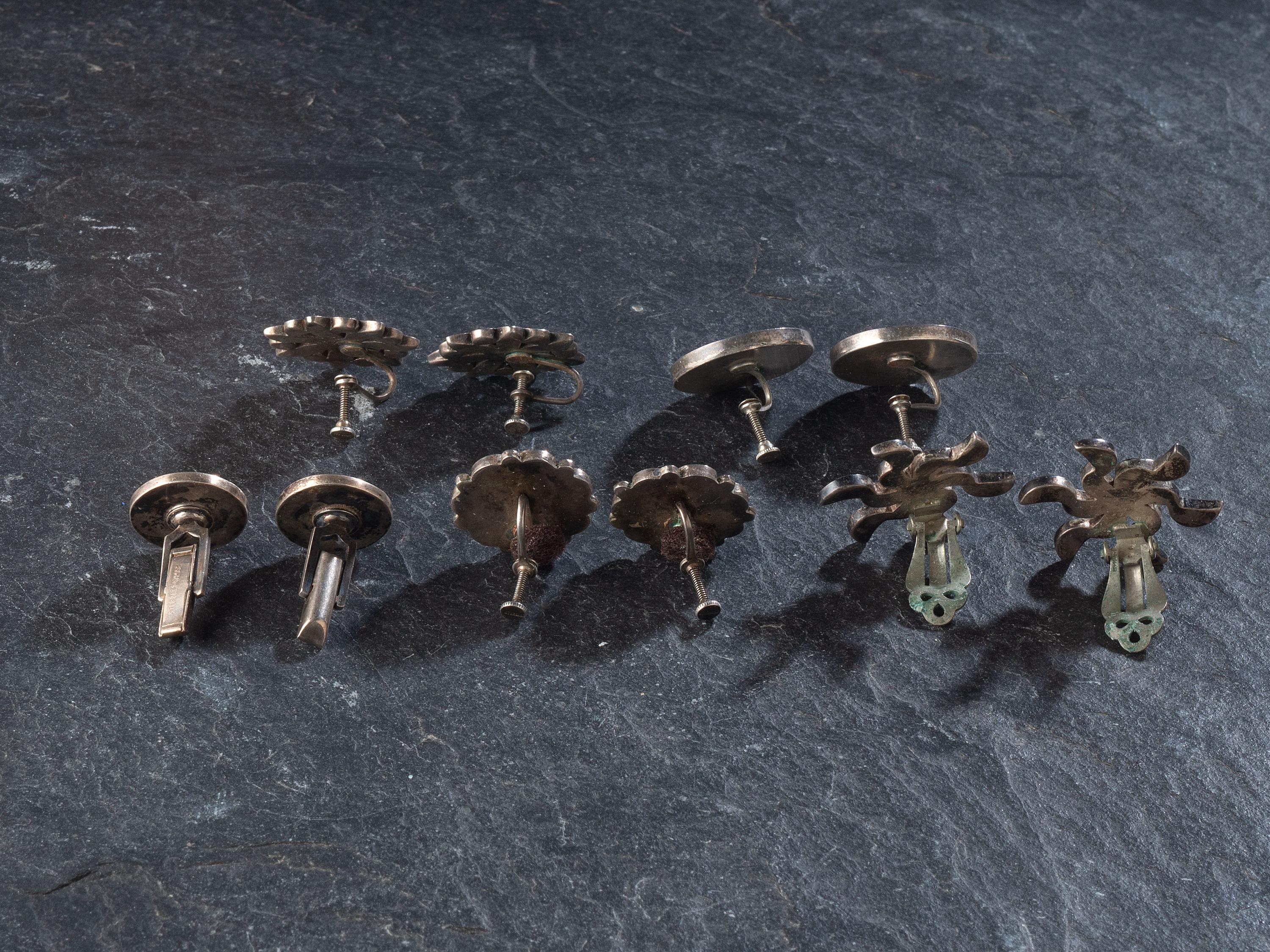 Zuni Silver and Turquoise Channel Inlay Earrings and Cuff Links