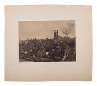 [CIVIL WAR]. [RUSSELL, Andrew J. (1830-1902), photographer.] [ Union soldiers entrenched along the west bank of the Rappahannock River at Fredericksburg, VA .] Ca 1862-63.
