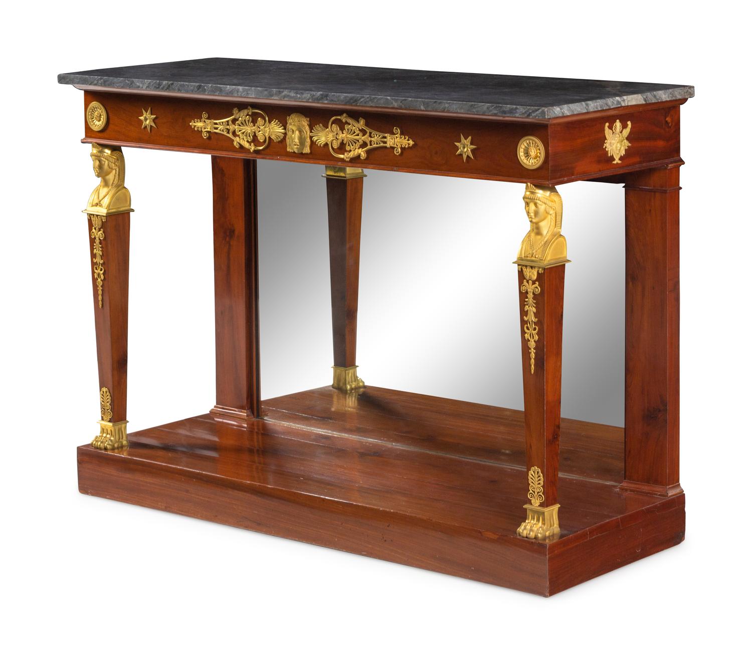 An Empire Gilt Bronze Mounted Marble-Top Mahogany Console