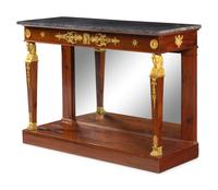 An Empire Gilt Bronze Mounted Marble-Top Mahogany Console