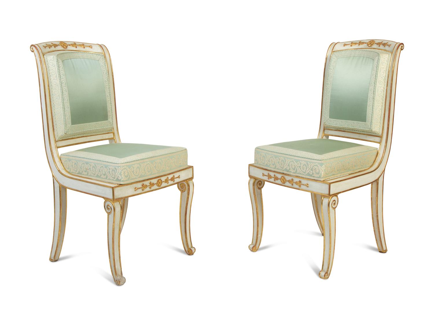 A Pair of Russian Painted and Parcel Gilt Boudoir Chairs — 19TH CENTURY
