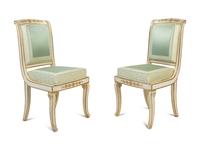 A Pair of Russian Painted and Parcel Gilt Boudoir Chairs — 19TH CENTURY
