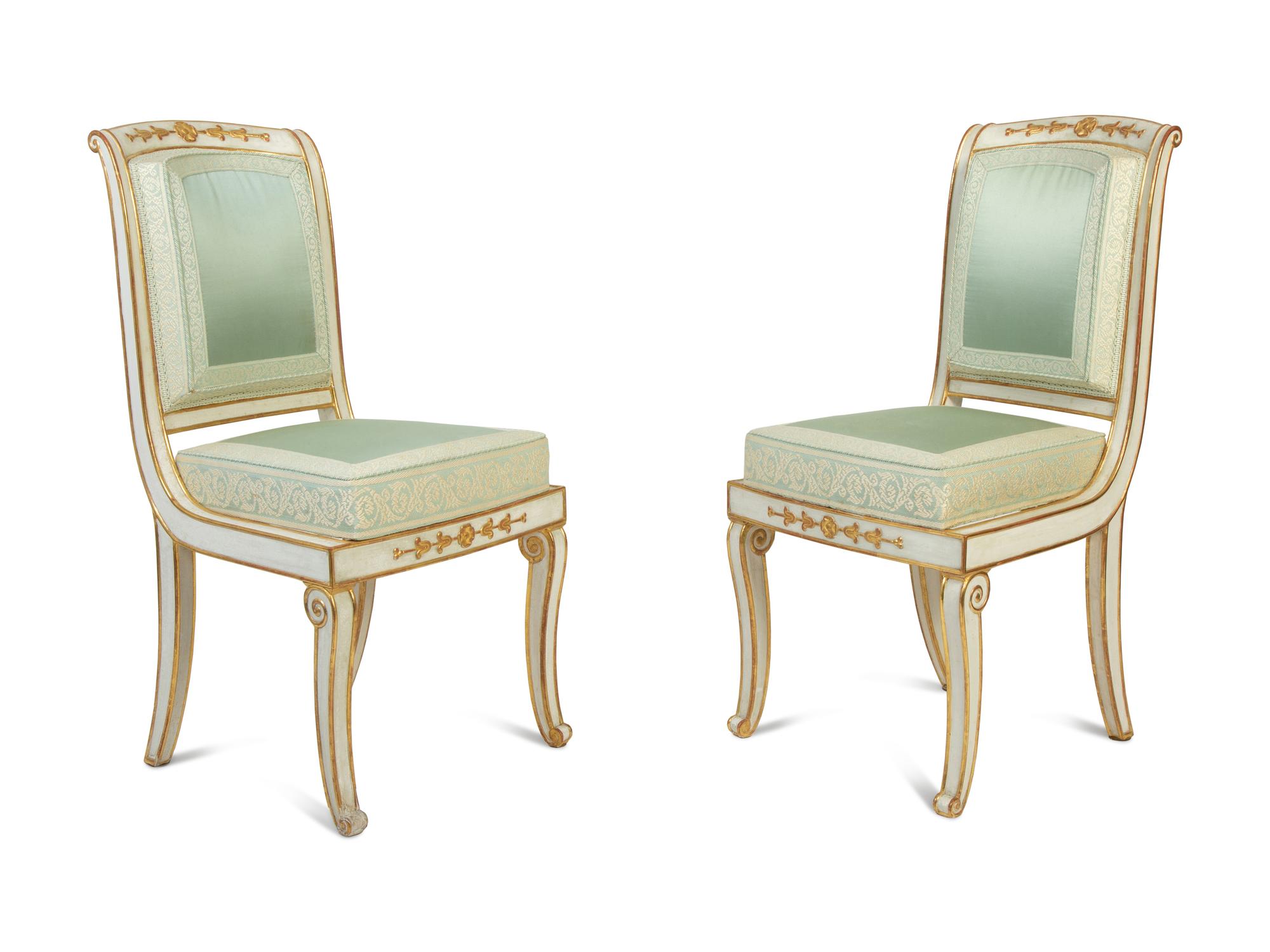 A Pair of Russian Painted and Parcel Gilt Boudoir Chairs — 19TH CENTURY