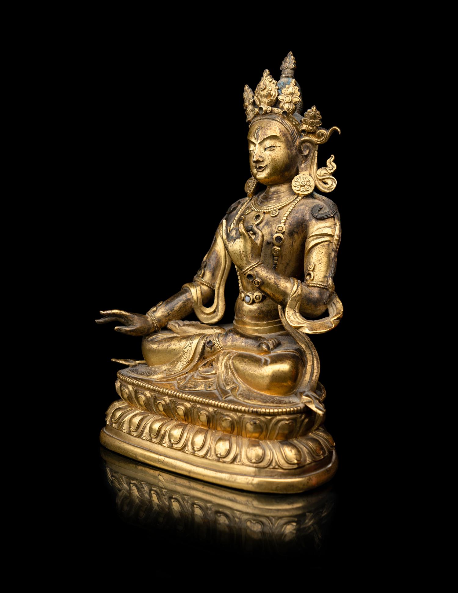 A Sino-Tibetan Gilt Bronze Figure of Avalokiteshvara