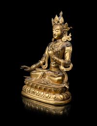 A Sino-Tibetan Gilt Bronze Figure of Avalokiteshvara