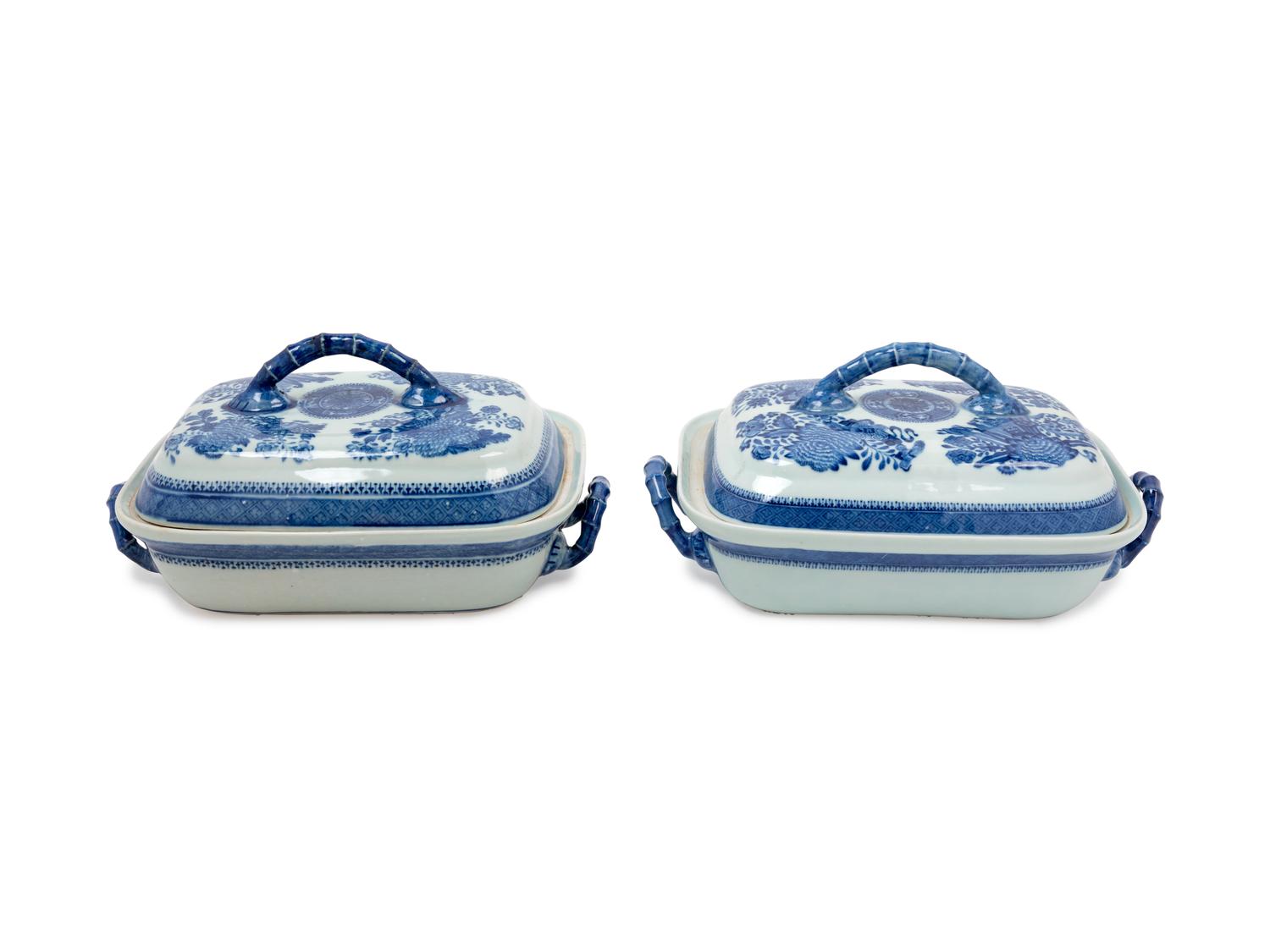 Two Chinese Export Blue Fitzhugh Porcelain Covered Entree Dishes