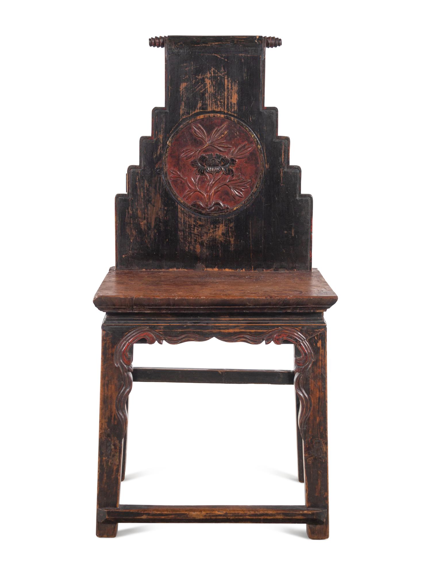 A Chinese Mixed Wood Polychrome Lacquered Side Chair