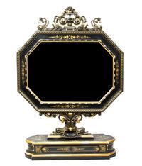 A Venetian Painted and Parcel Gilt Dresser Mirror, Height 40 1/2 x width 28 3/8 x depth 9 1/8 inches.