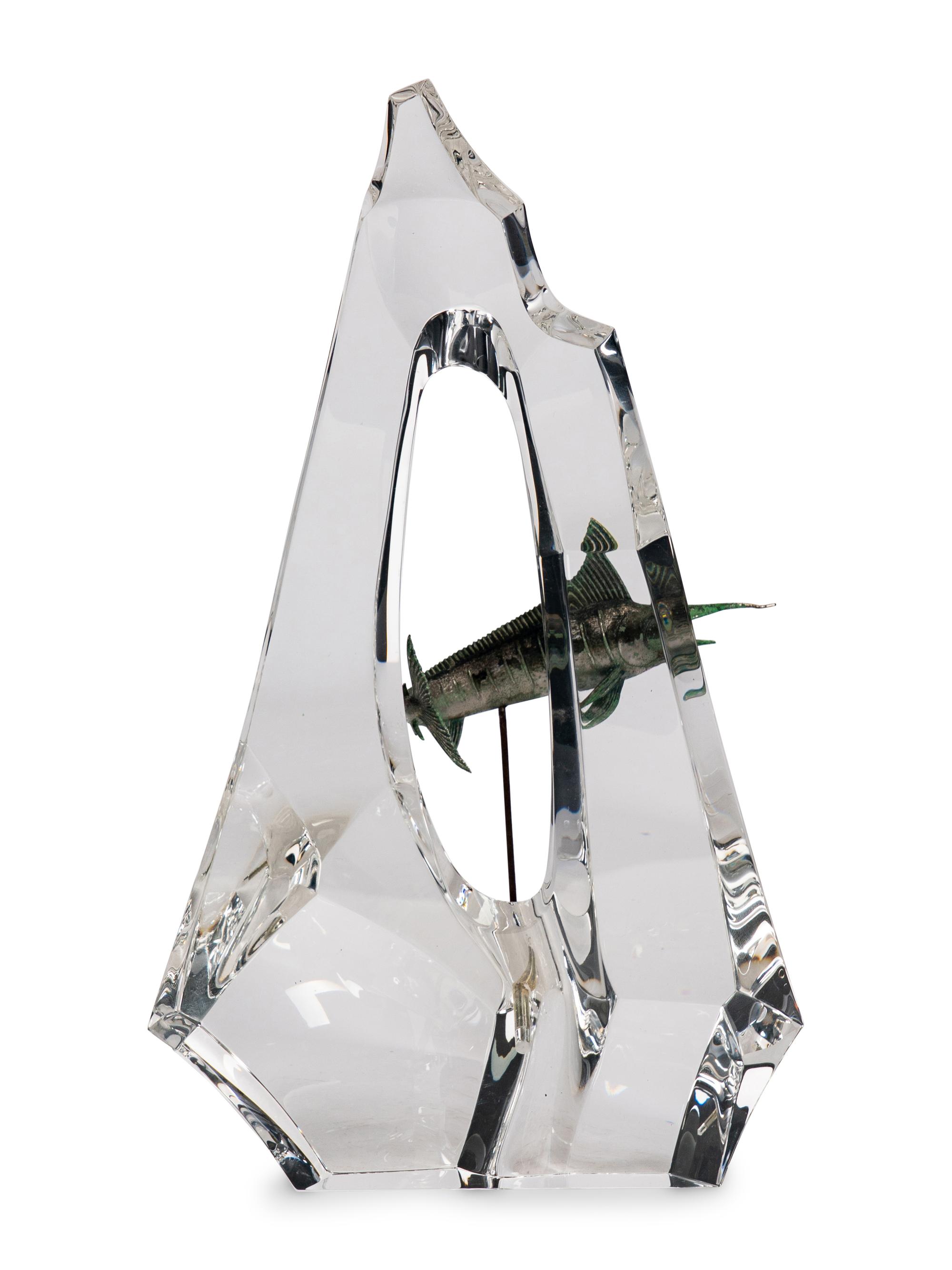 A Steuben Glass and Enameled Silver Blue Marlin Sculpture