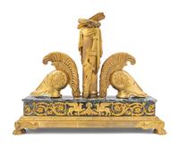 A Large Empire Style Gilt Bronze and Vert de Mer Marble Ink Stand