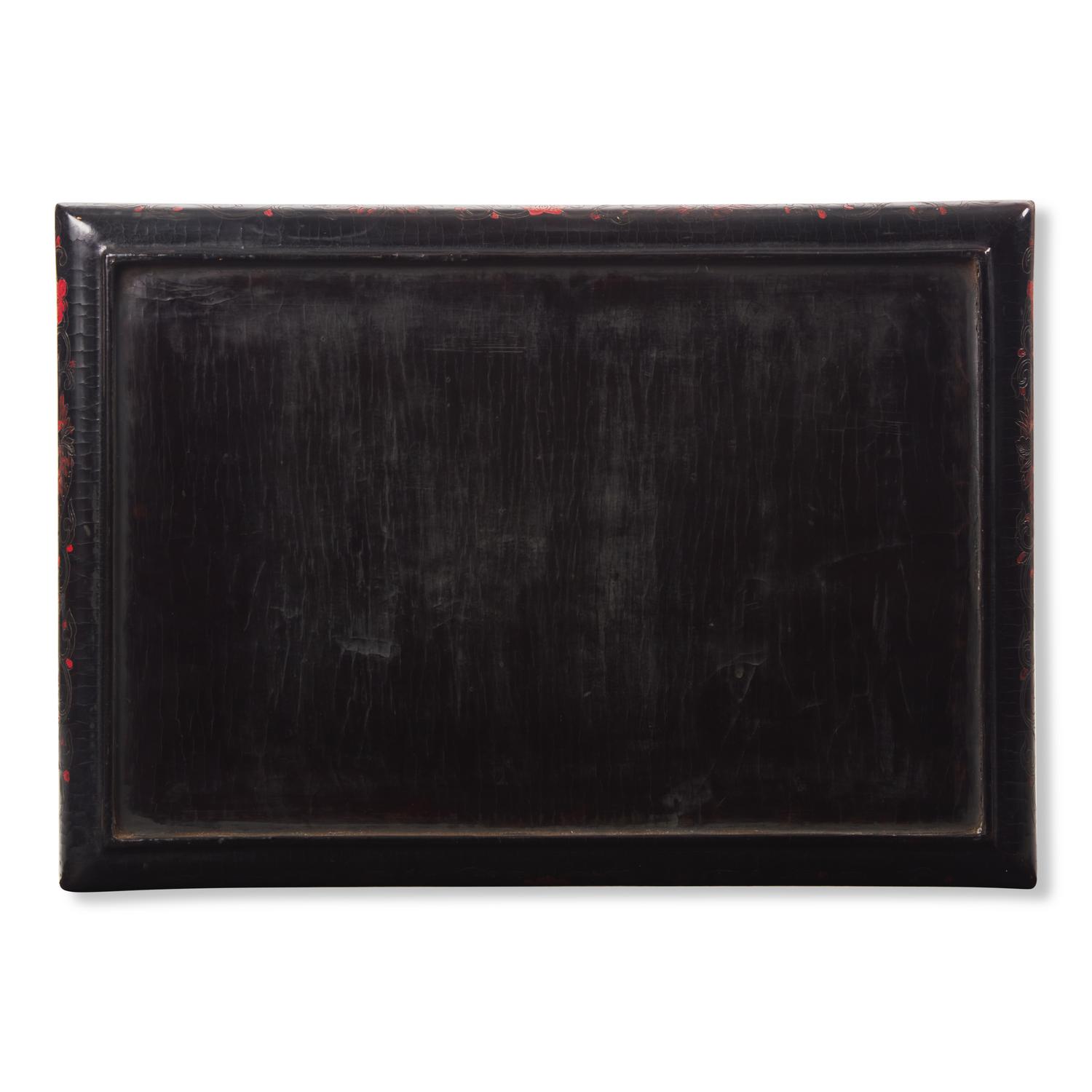 A Chinese Qiangjin and Tianqi Lacquer Rectangular Tray, 19th Century 清中期 戧金填漆花鳥圖長方盤