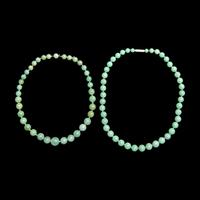 Two Chinese Green Jadeite Necklaces 翡翠珠鏈两条