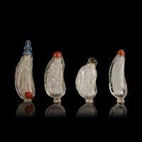 Four Chinese Rock Crystal 'Melon' Snuff Bottles, 19th-20th Century 晚清-民國 水晶雕瓜形鼻烟壺四支