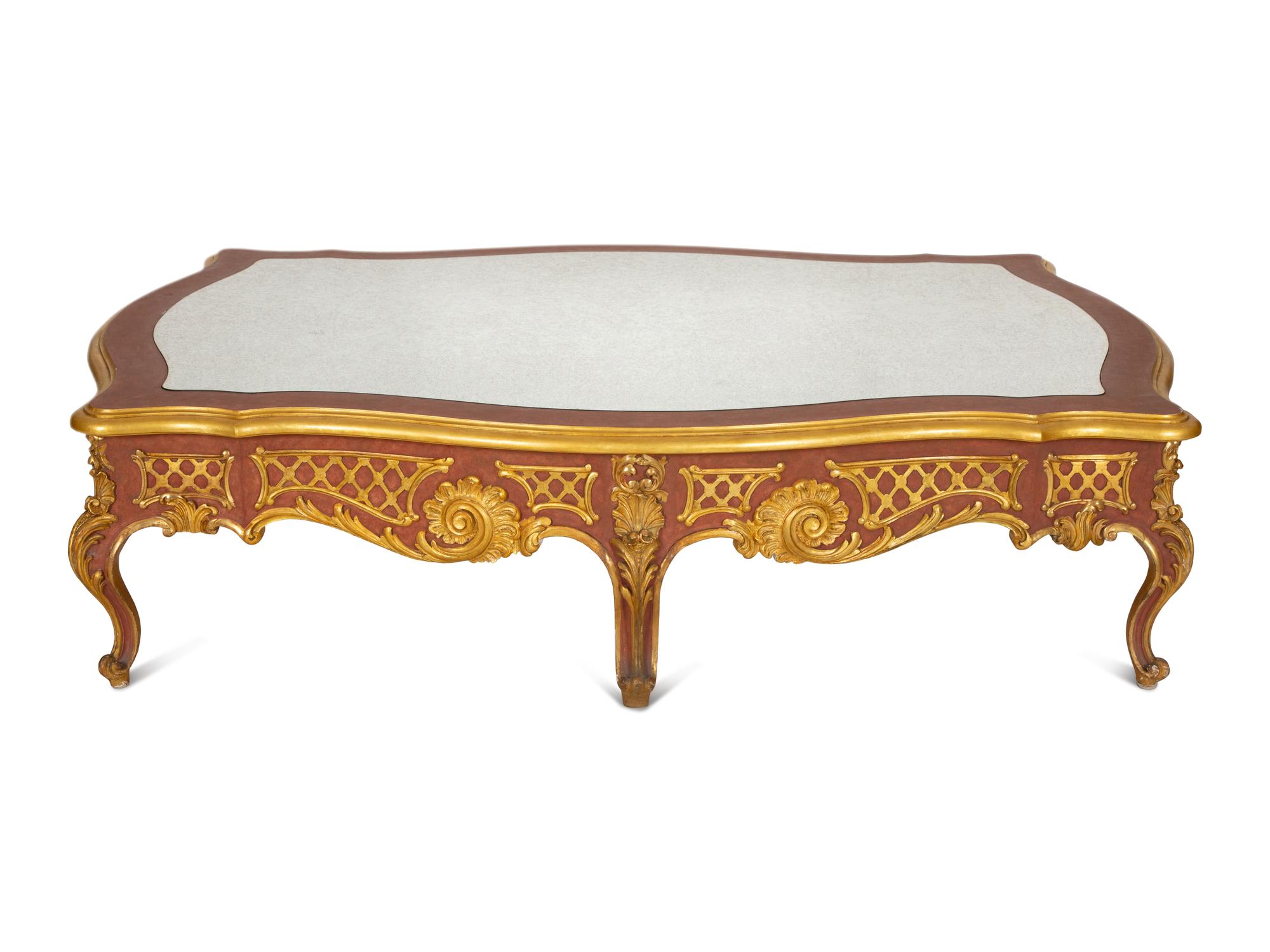 A Louis XV Style Painted and Parcel Gilt Low Coffee Table