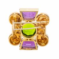 Lois Sasson, Green Glass, Amethyst, and Yellow Gold Brooch