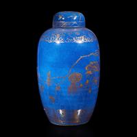 A Chinese powder blue and gilt decorated ovoid jar and cover 灑藍地描金蓋罐