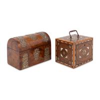 A Mother-Of-Pearl Inlaid Jewelry Case and An English Dome-Top Yew Wood Box