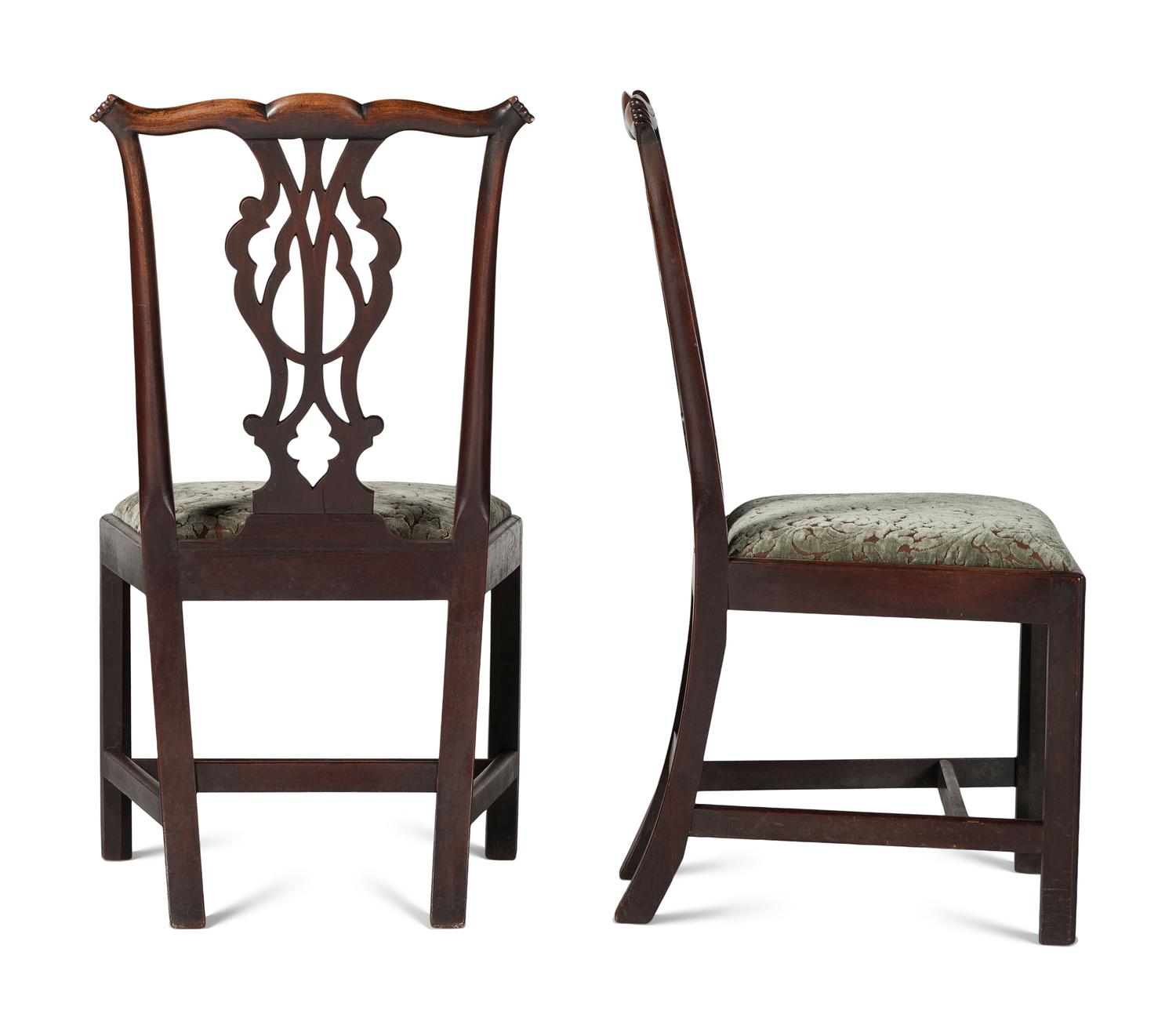 A Pair of Chippendale Volute-Carved Mahogany Side Chairs