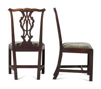 A Pair of Chippendale Volute-Carved Mahogany Side Chairs