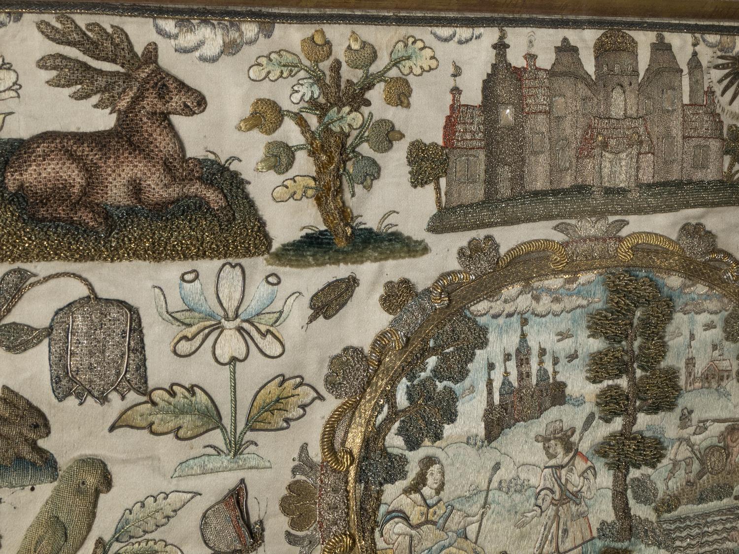 An English Stumpwork Embroidered Panel