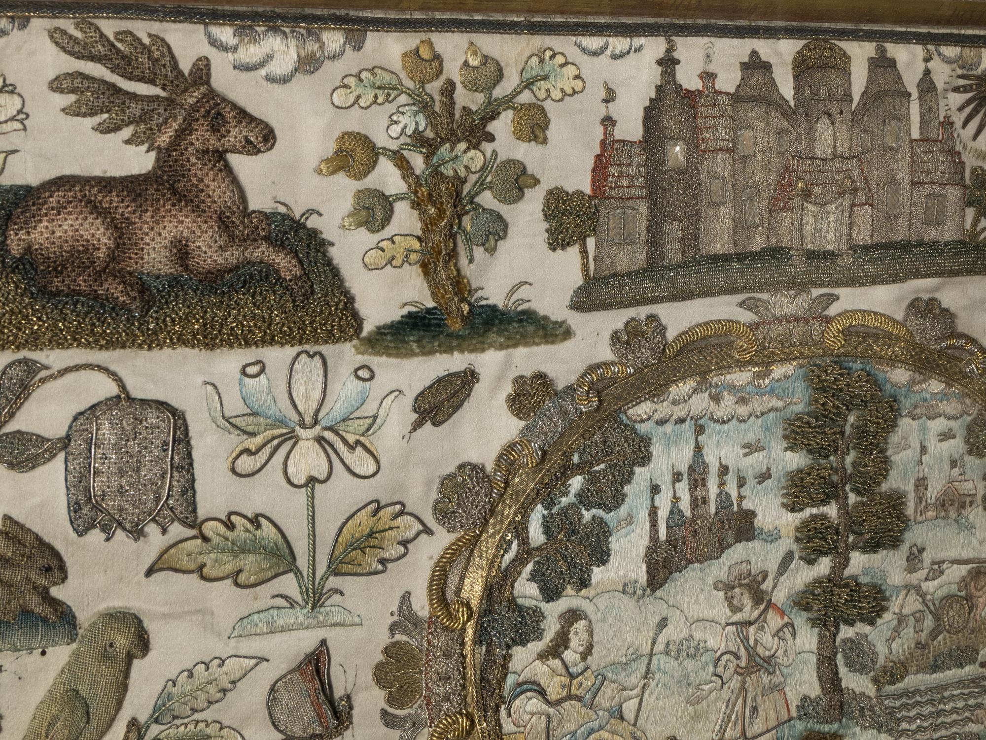 An English Stumpwork Embroidered Panel