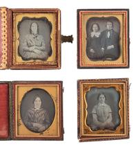 [EARLY PHOTOGRAPHY]. A group of daguerreotypes featuring women with embellished jewelry and accessories, including: