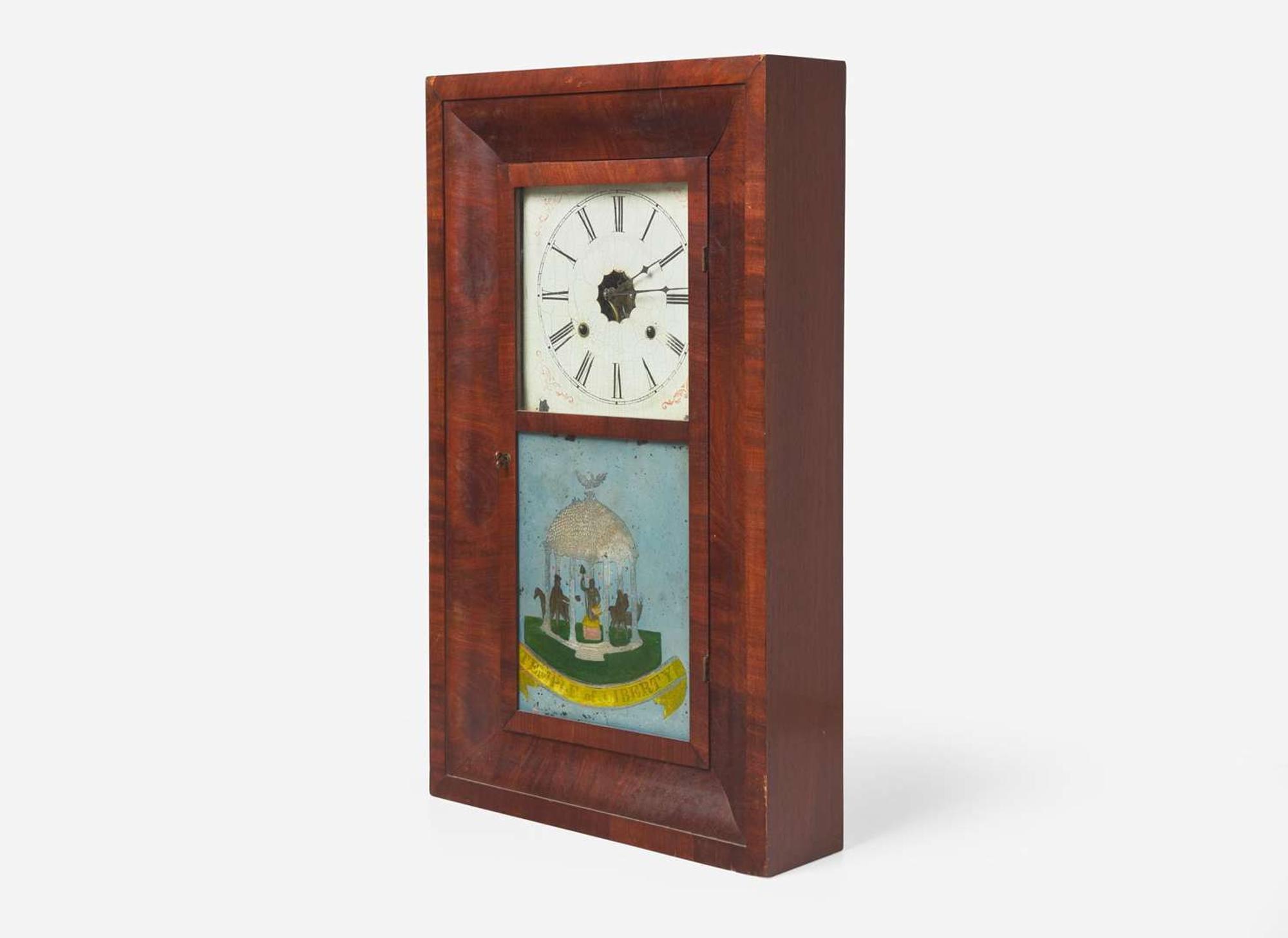 A rare Classical mahogany "Temple of Liberty" mantel clock, bears printed paper label of Terhune & Edwards, New York, circa 1834