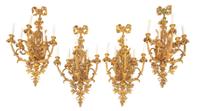 A Set of Four Louis XV Style Gilt Bronze Five-Light Sconces Height 36 x width 19 x depth 13 inches. — LATE 19TH/EARLY 20TH CENTURY