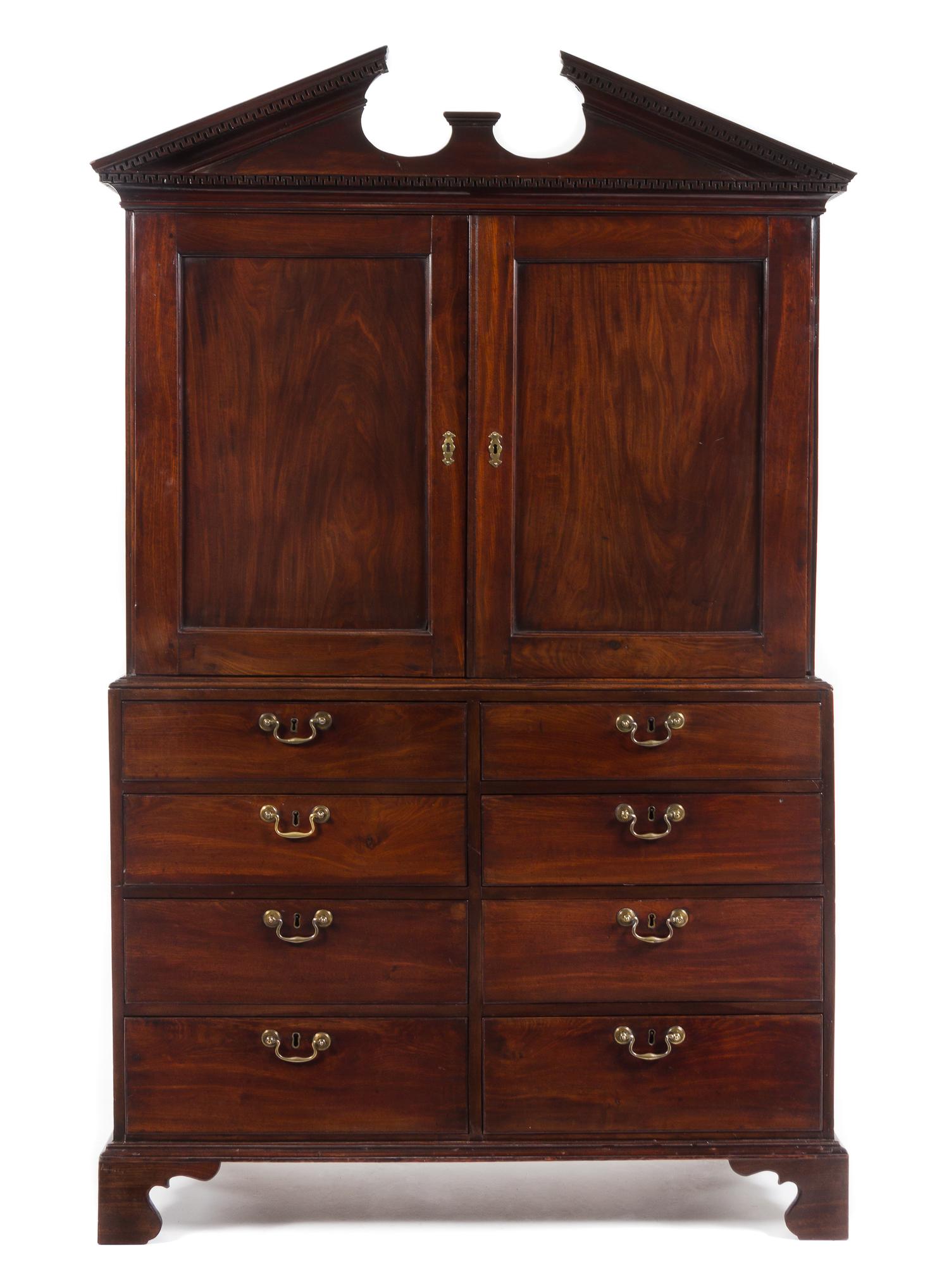 A George II Mahogany Clothes Press Height 71 x width 43 x depth 22 1/4 inches. — CIRCA 1750