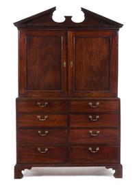 A George II Mahogany Clothes Press Height 71 x width 43 x depth 22 1/4 inches. — CIRCA 1750