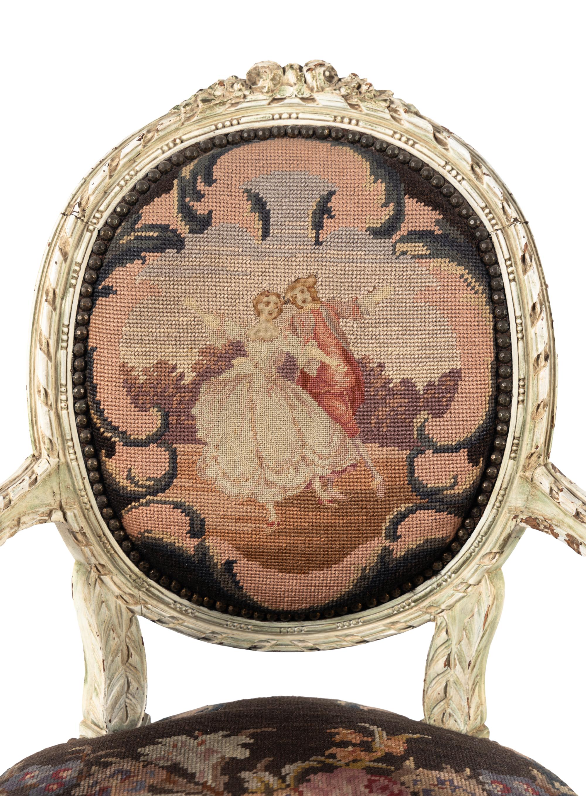 A Louis XVI Style Painted Fauteuil