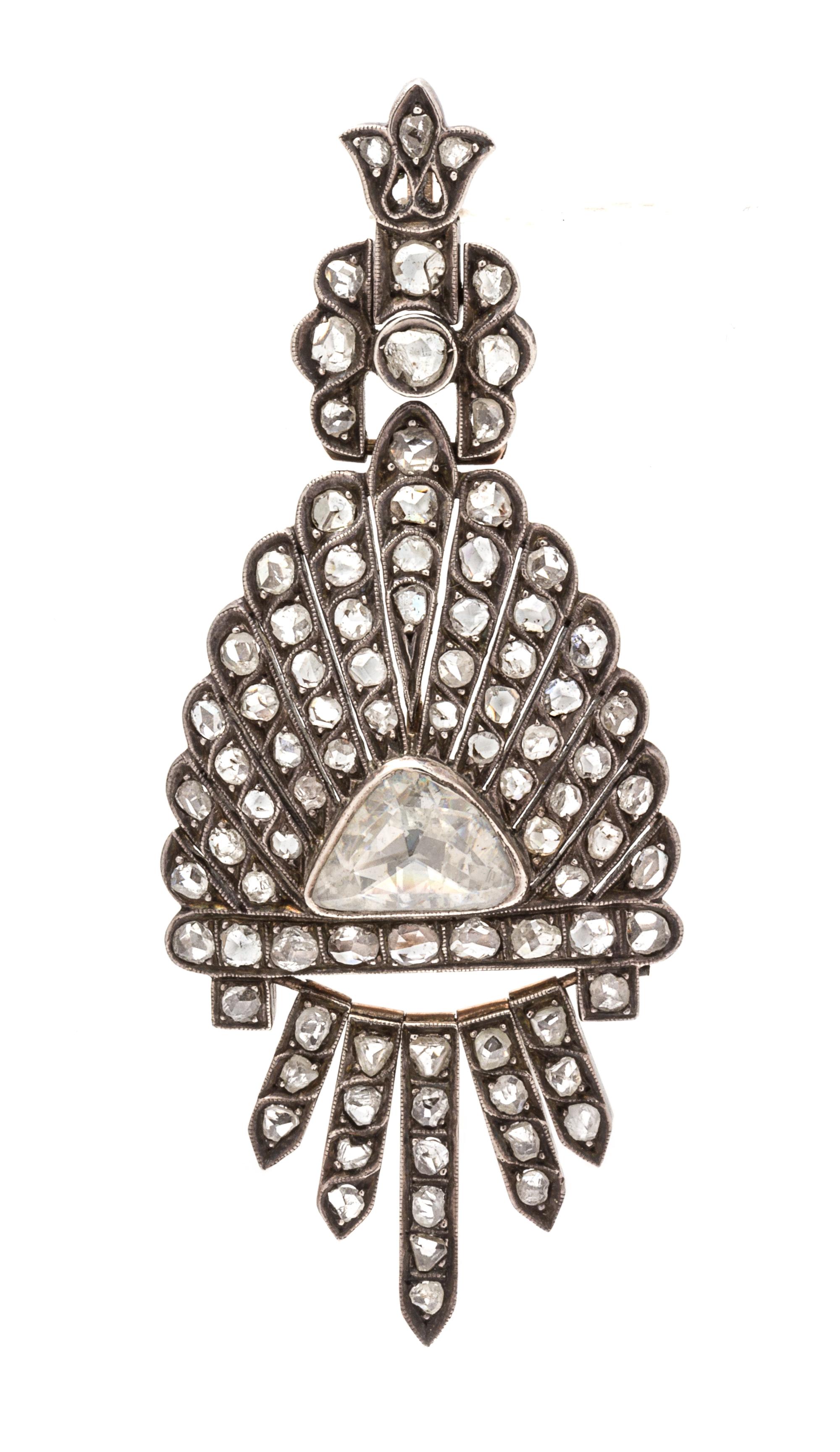 A Silver Topped Gold and Diamond Fringe Pendant, 7.50 dwts.