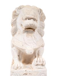 A Pair of Chinese Carved Marble Buddhistic Lions