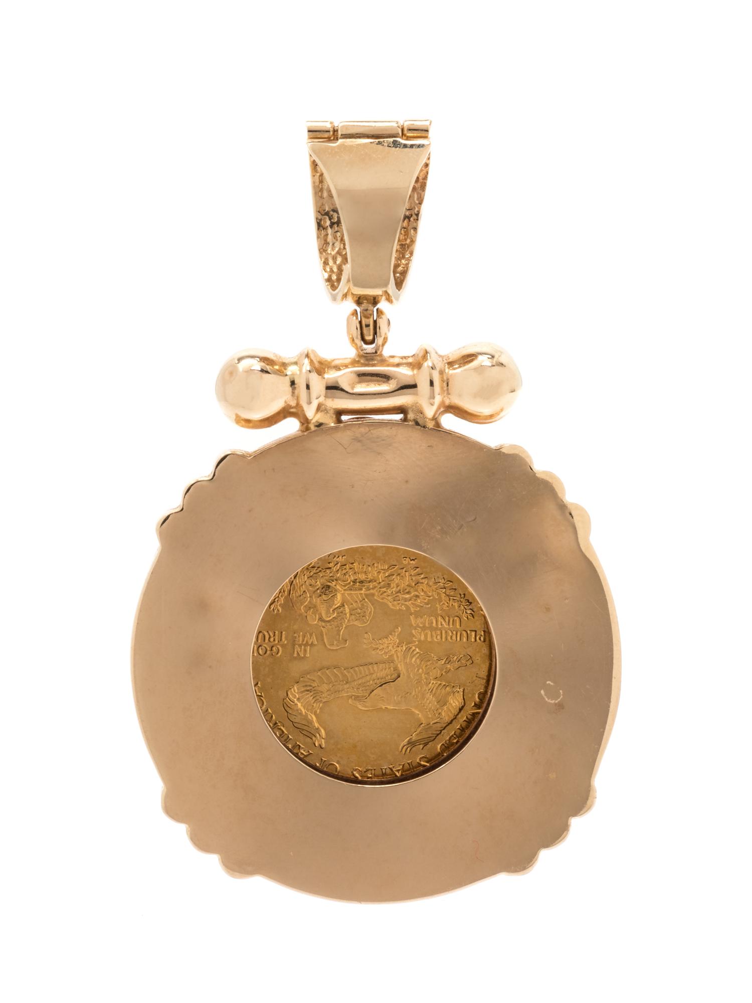A Yellow Gold and Gemstone Coin Pendant,