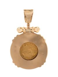 A Yellow Gold and Gemstone Coin Pendant,