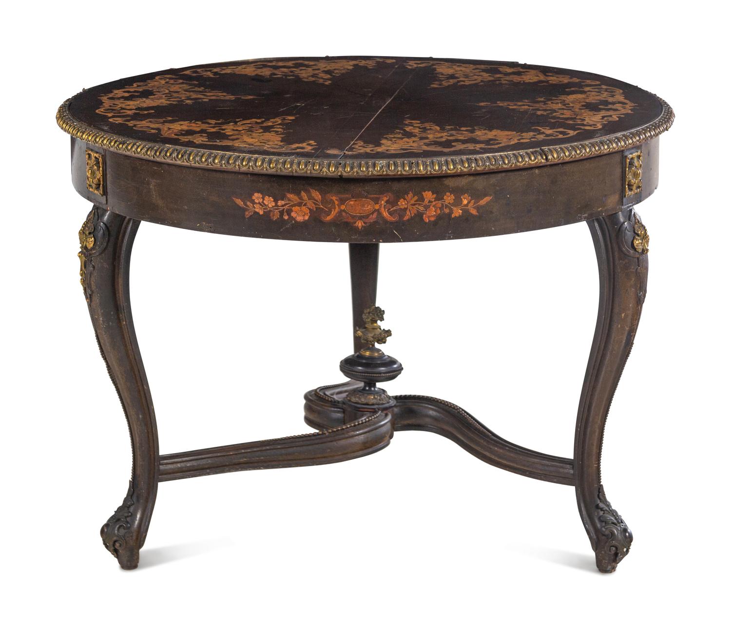A Napoleon III Style Marquetry and Gilt Metal Mounted Gueridon