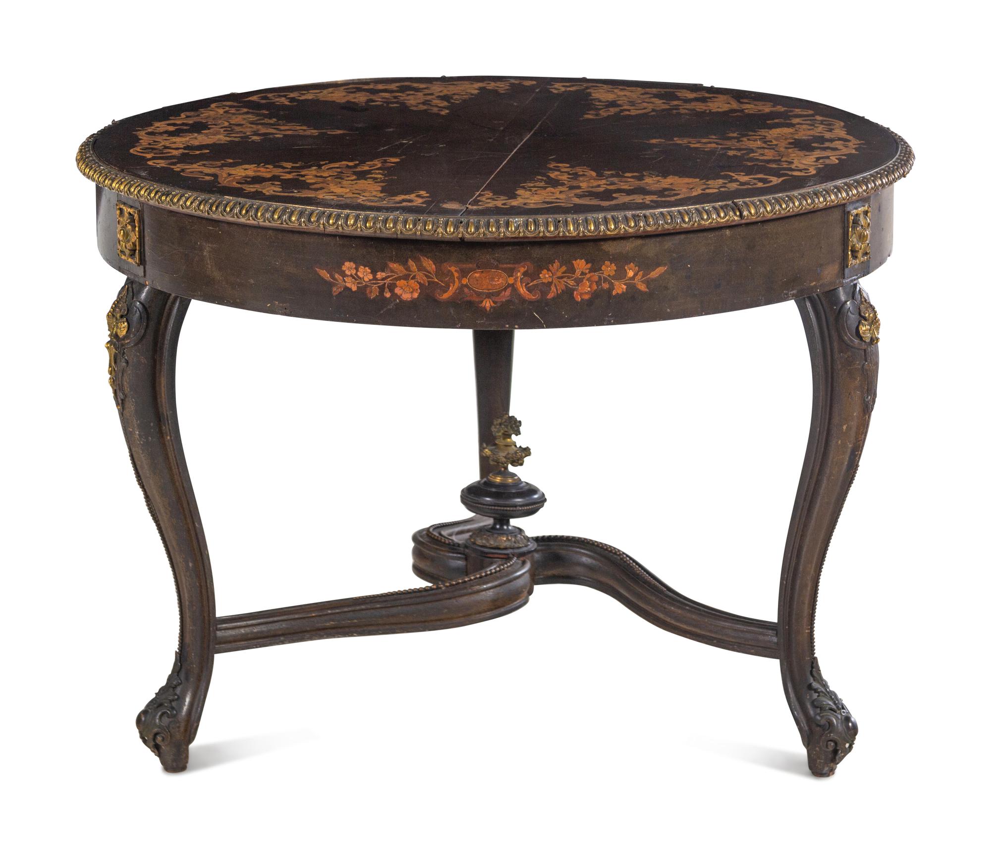 A Napoleon III Style Marquetry and Gilt Metal Mounted Gueridon