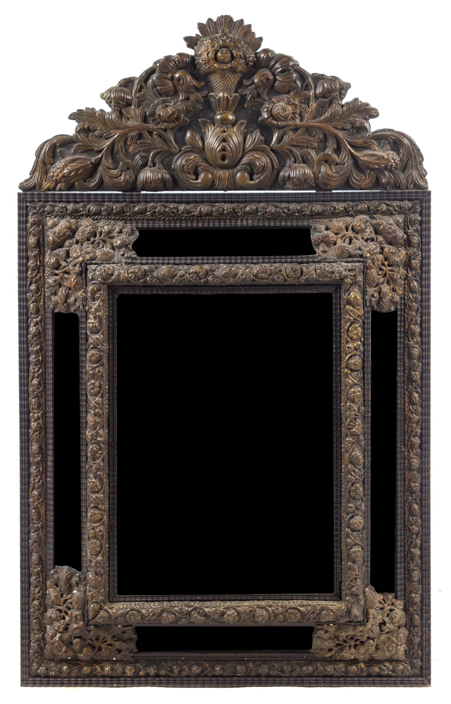 A Dutch Baroque Repousse Metal Mounted Mirror Height 50 x width 29 inches. — LIKELY LATE 18TH CENTURY