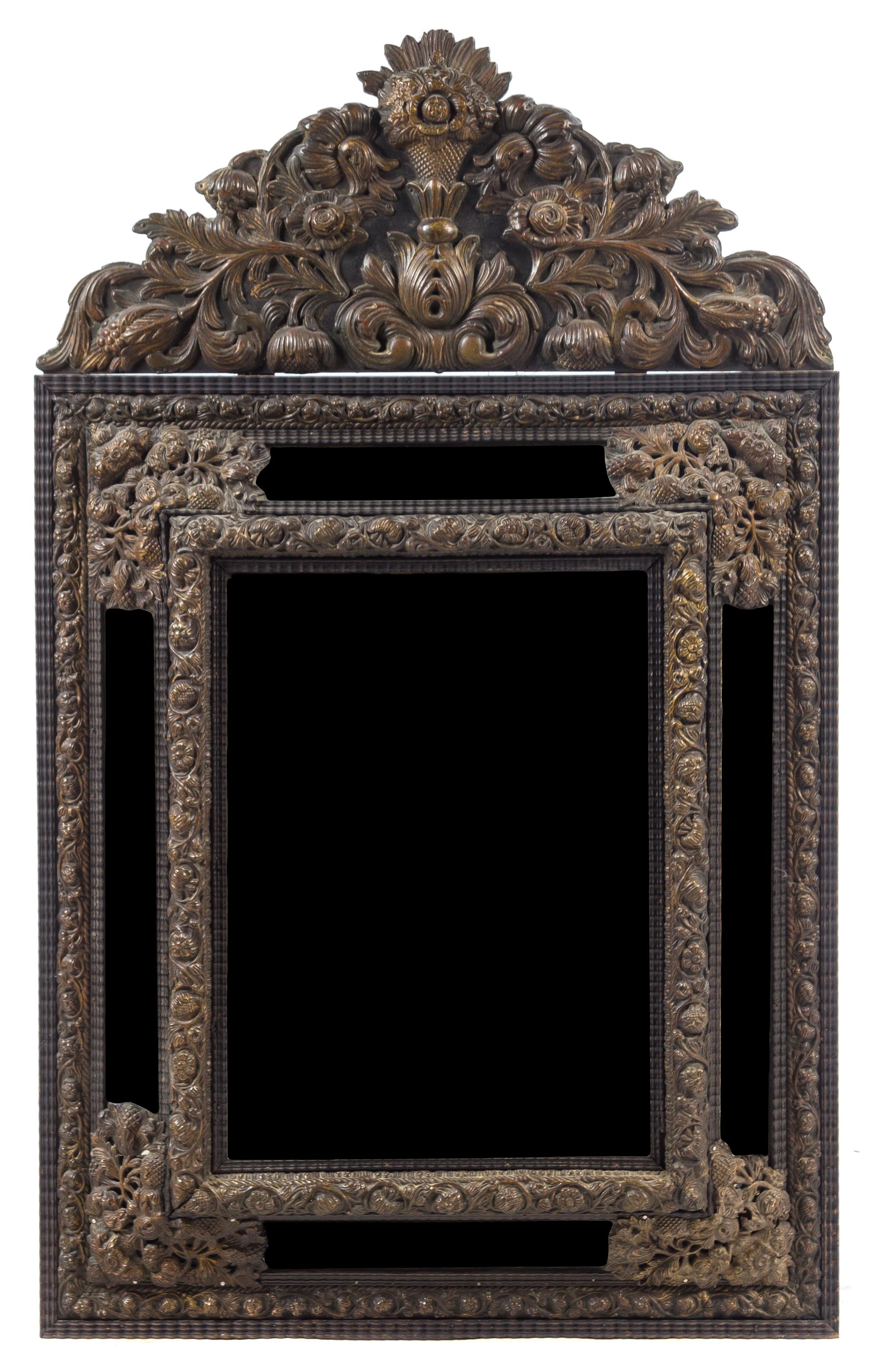 A Dutch Baroque Repousse Metal Mounted Mirror Height 50 x width 29 inches. — LIKELY LATE 18TH CENTURY
