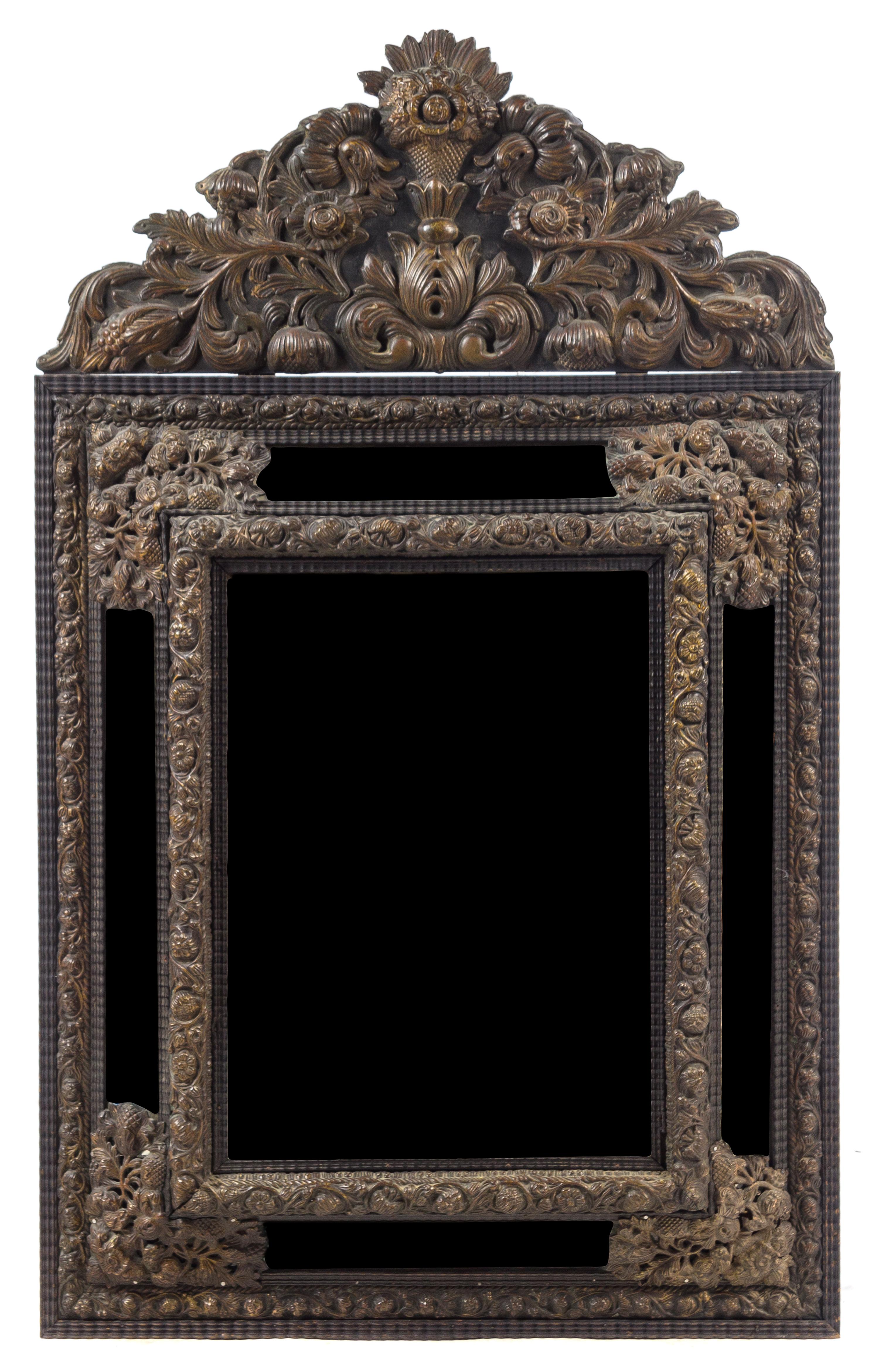 A Dutch Baroque Repousse Metal Mounted Mirror Height 50 x width 29 inches. — LIKELY LATE 18TH CENTURY