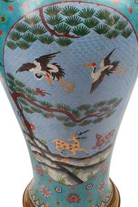 A Pair of Large Chinese Cloisonné-on-Porcelain Vases with Gilt Bronze Stands