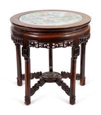 A Chinese Carved Rosewood Center Table with Famille Verte Porcelain Inset Top — LATE 19TH/EARLY 20TH CENTURY