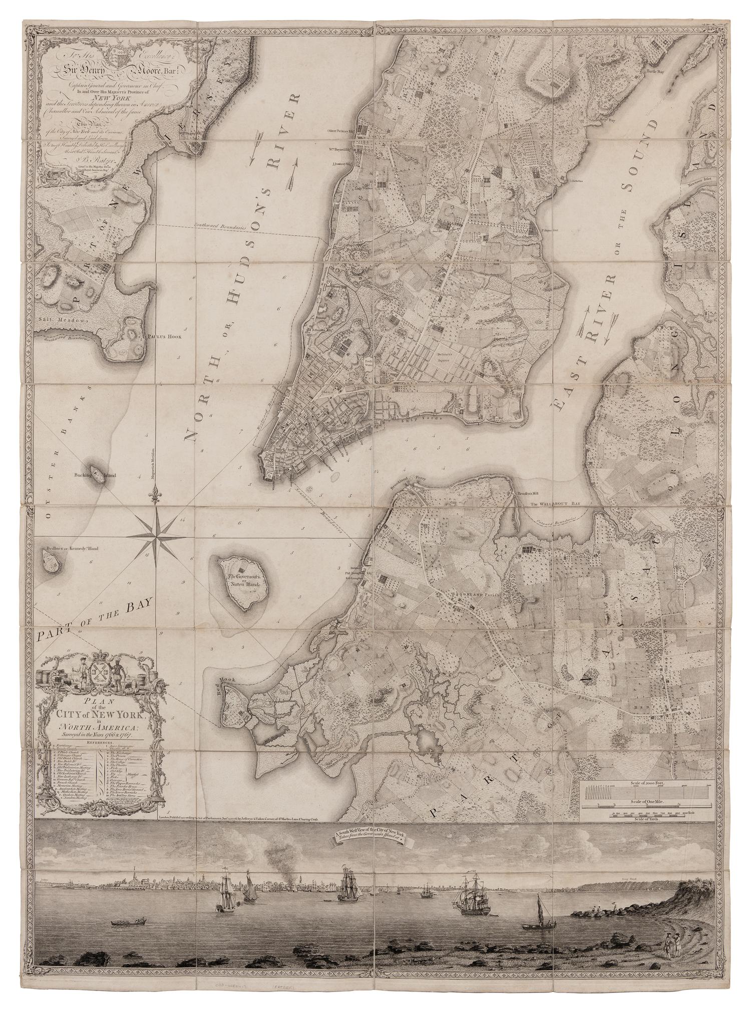 RATZER, Bernard (fl. 1756-1777). Plan of the City of New York in North America, surveyed in the years 1766 & 1767 . London: Jefferys and Faden, “Jan.y” 12, 1776.