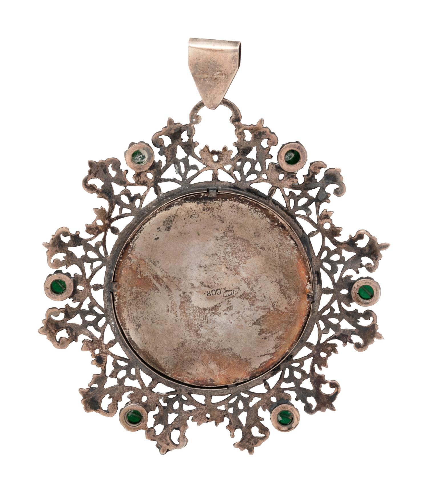 A Continental Silver and Cabochon Inset Pendant
